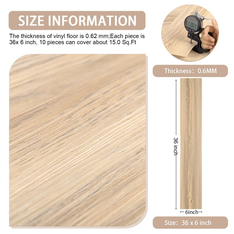 Dureidos Peel and Stick Floor Tile  10-Pack 15 Sq.Ft  Peel and Stick Flooring Waterproof and Easy to Clean  Natural Wood Grain Look Vinyl Flooring  Self Adhesive and Removable for Bathroom Kitchen - Image 2